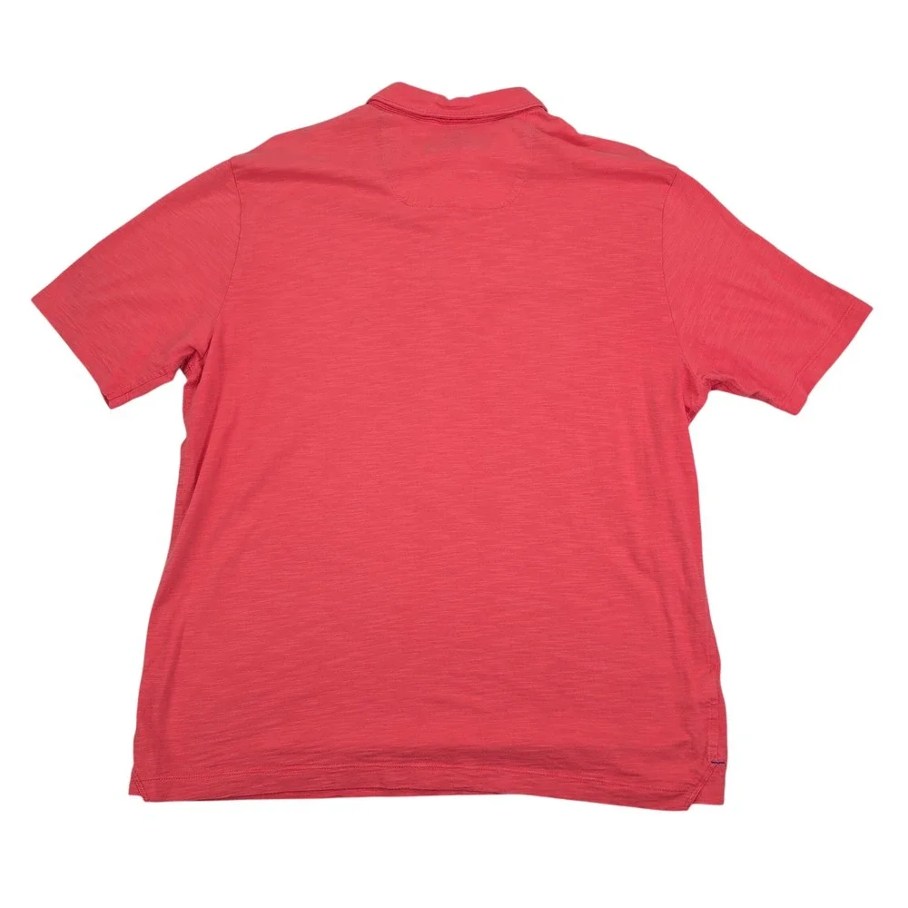 Tommy Bahama Emfielder Polo Mens Large Coral Pink 100% Pima Cotton Slub Texture